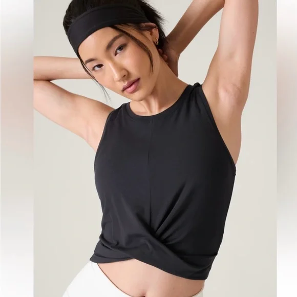 Athleta Black With Ease Twist Front Tank Top Size Large Gym Workout - Picture 1 of 7